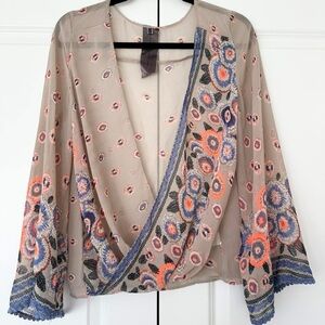 Moon Collection Sheer Floral Boho Blouse Medium